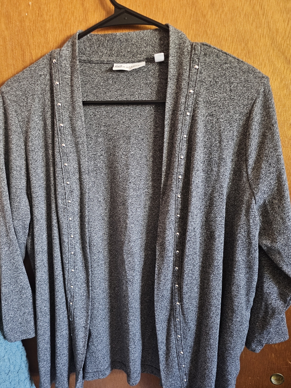 Rafaella Petite Open Front Cardigan Gray Studded Trim Size PL